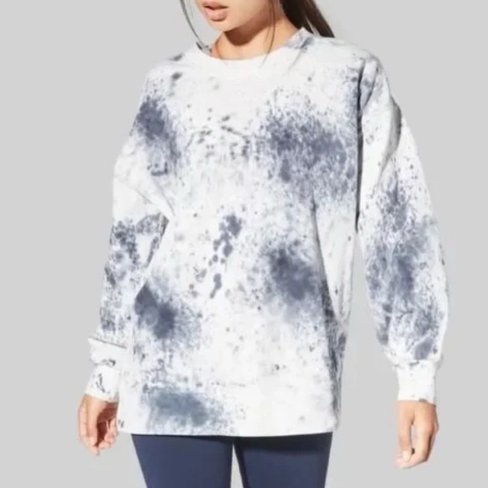 LULULEMON PERFECTLY OVERSIZED CREW *TIE DYE IN MARBLE DYE CLASSIC NAVY SZ M - Picture 2 of 7